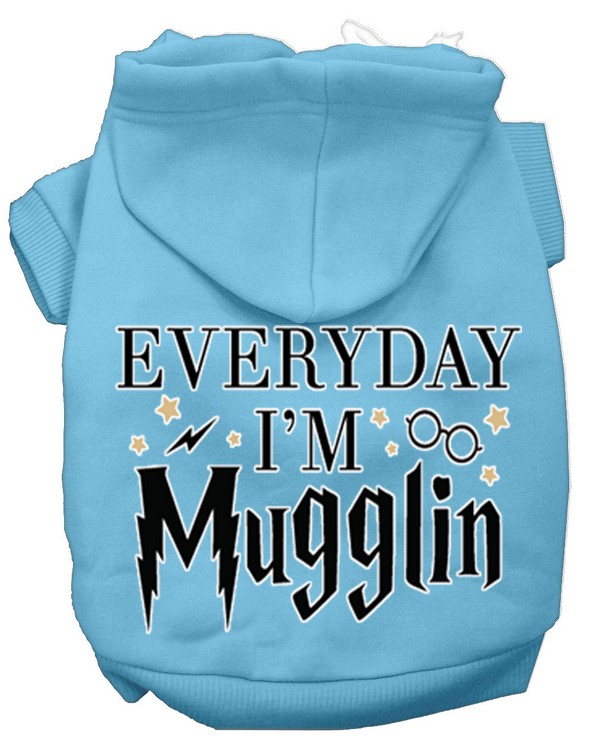 Everyday I'm Mugglin Screen Print Dog Hoodie Baby Blue XXL